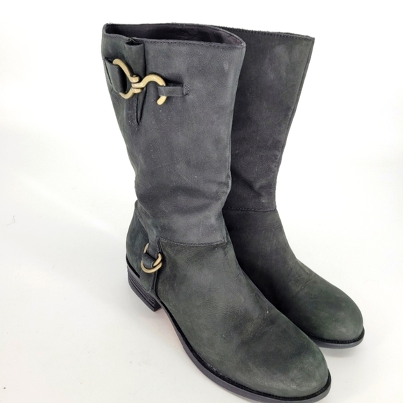 Cole Haan nike air technology brass buckle distressed black leather boot 10 - Picture 1 of 14